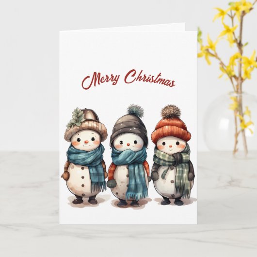 Lächelnd Niedlich Snowmen Illustration Weihnachten Karte (Gelbe Blume)