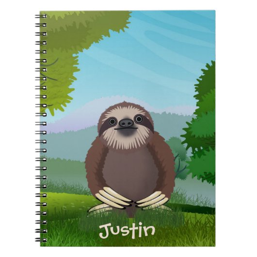 Lächelnd Niedliches Faultier Mit Monogramm Notizblock (Vorderseite)