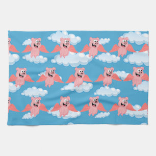 Lächelnd Pig Pink Wings Flying Animal Funny Cartoo Geschirrtuch