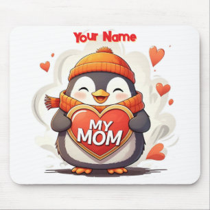Lächelnd Pinguin hält Herzzeichen MEINE MAMA Mousepad
