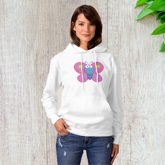 Lächelnd Pink Butterfly Womens Hoodie