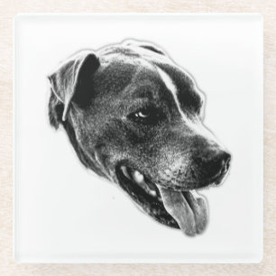 Lächelnd Pitbull Mix Black and White Art Untersetz Glasuntersetzer