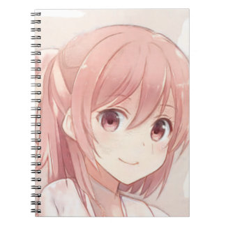 Lächelnd rosa Haar Anime Mädchen rosa Augen Manga Notizblock