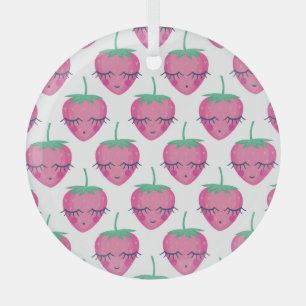 Lächelnd schlafende Erdbeeren, niedliches Muster. Ornament Aus Glas