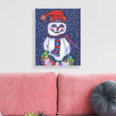 Lächelnd Schneemann Holend Weihnachtslicht Schnee Leinwanddruck (Insitu (Wohnzimmer))
