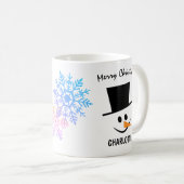 Lächelnd Schneemann in Topper Hat. Frohe Weihnacht Kaffeetasse (VorderseiteRechts)