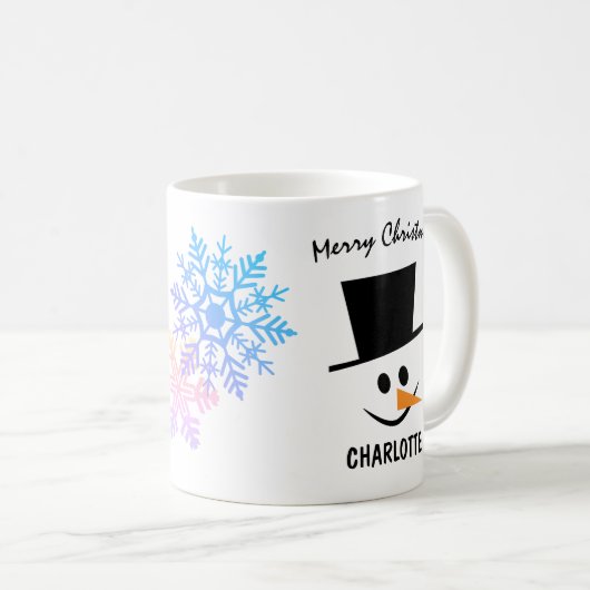 Lächelnd Schneemann in Topper Hat. Frohe Weihnacht Kaffeetasse (VorderseiteRechts)