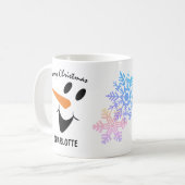 Lächelnd Schneemann mit offenem Mund. Frohe Weihna Kaffeetasse (Vorderseite Links)
