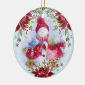 Lächelnd Schneemann und Kinder Keramik Ornament (Links)