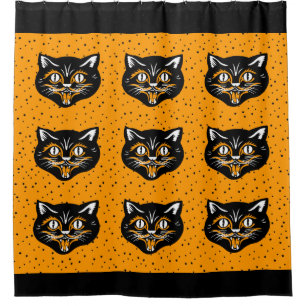 Lächelnd schwarze Katze Gesicht Orange Akzente gr Duschvorhang