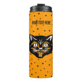 Lächelnd schwarzes Halloween Katzengefecht Orange Thermosbecher (Vorderseite)