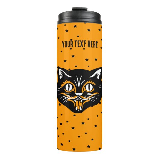 Lächelnd schwarzes Halloween Katzengefecht Orange Thermosbecher (Vorderseite)