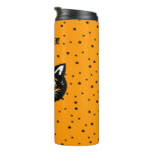 Lächelnd schwarzes Halloween Katzengefecht Orange Thermosbecher (Nach rechts gedreht)