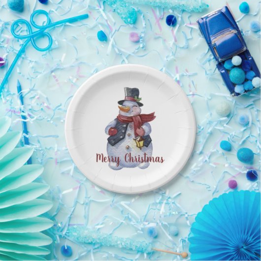 Lächelnd Snowman Anpassbar Pappteller (Party)