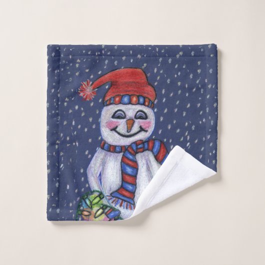 Lächelnd Snowman Carrot Nose Hat Scarf String Ligh Waschlappen (Waschlappen)