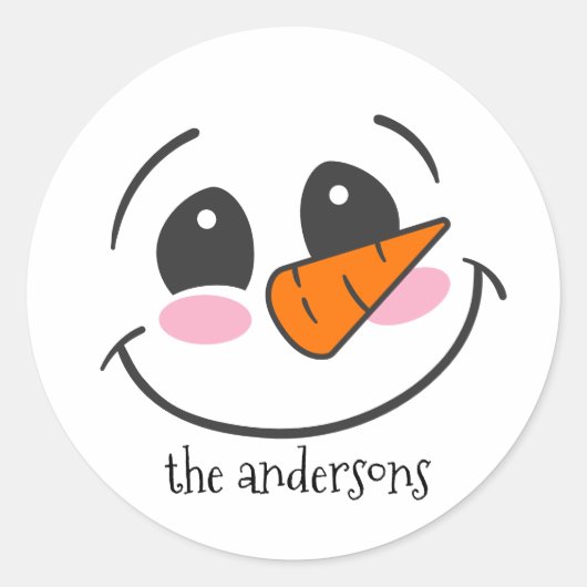 Lächelnd Snowman Gesicht Personalisiert Familienna Runder Aufkleber (Vorderseite)