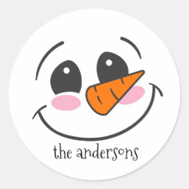 Lächelnd Snowman Gesicht Personalisiert Familienna Runder Aufkleber