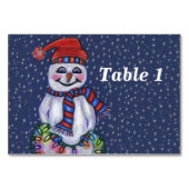 Lächelnd Snowman Holding String of Christmas Light Tischnummer (Rückseite)