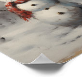 Lächelnd Snowman trägt Hut & Red Scarf im Wald Poster (Ecke)