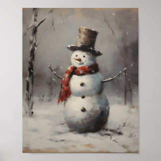 Lächelnd Snowman trägt Hut & Red Scarf im Wald Poster