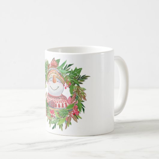 Lächelnd Snowman Weihnachtskranz Kaffeetasse (VorderseiteRechts)