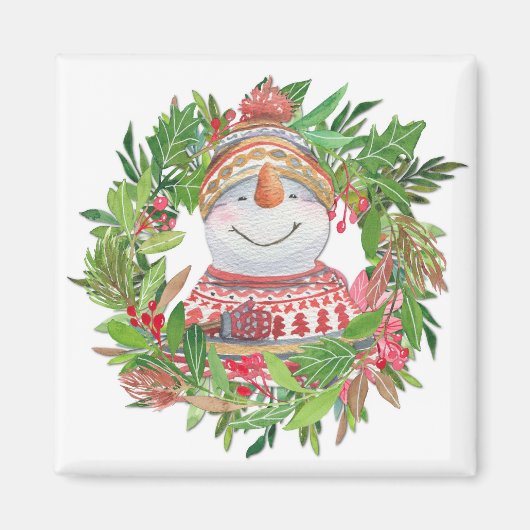 Lächelnd Snowman Weihnachtskranz Magnet (Vorne)