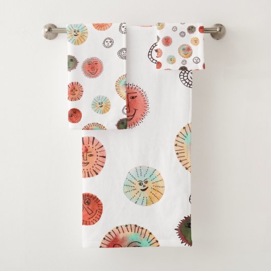 Lächelnd Sonnen Wasserfarben Weiße Muster Badhandtuch Set (Insitu)
