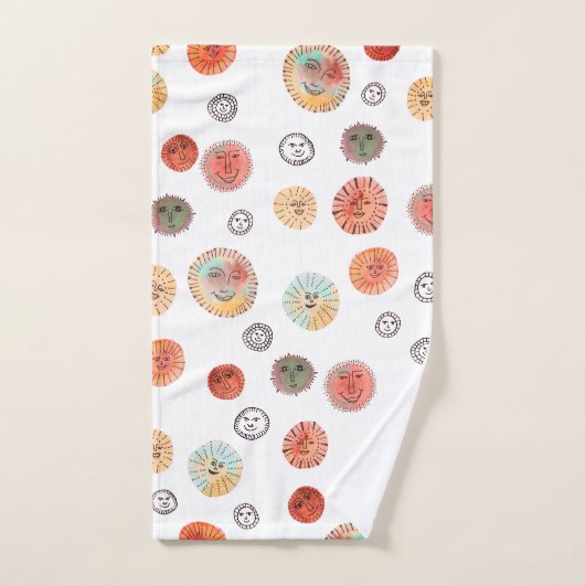 Lächelnd Sonnen Wasserfarben Weiße Muster Badhandtuch Set (Handtuch)