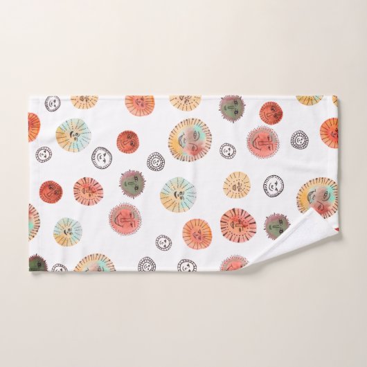 Lächelnd Sonnen Wasserfarben Weiße Muster Badhandtuch Set (Handtuch)