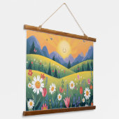 Lächelnd Sun & Happy Blume Tapestry - Helle Natu Wandteppich Mit Holzrahmen (Gewinkelt)
