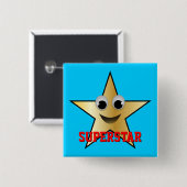 Lächelnd Superstar Charakter Gold gefärbt Button (Vorne & Hinten)