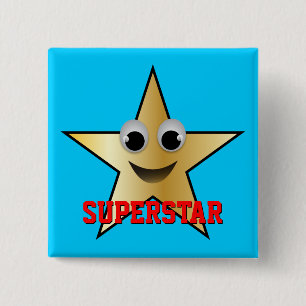 Lächelnd Superstar Charakter Gold gefärbt Button