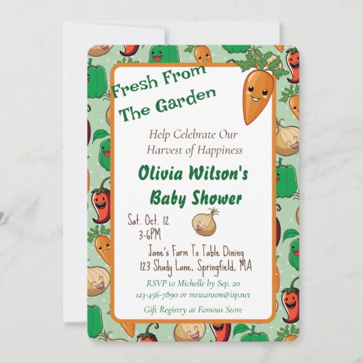 Lächelnd Veggies Baby Shower Einladung (Vorderseite)
