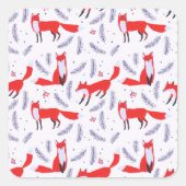 Lächelnd Waldgrün Red Fox Quadratischer Aufkleber (Vorderseite)