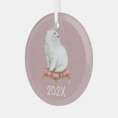 Lächelnd weißer Kitty Keepake - individualisierbar Ornament Aus Glas (Vorderseite links)