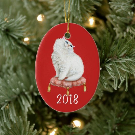 Lächelnd weißes Kitty Keepake Jahr Keramik Ornament (Baum)