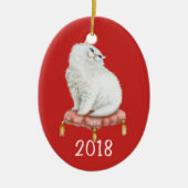 Lächelnd weißes Kitty Keepake Jahr Keramik Ornament (Vorne)
