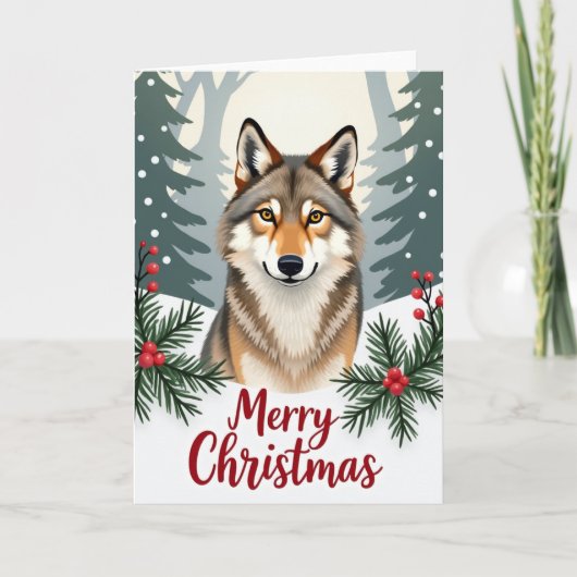 Lächelnd Wolf frohe Weihnachtskarte Winterwoods Karte (Vorderseite)