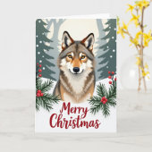 Lächelnd Wolf frohe Weihnachtskarte Winterwoods Karte (Gelbe Blume)