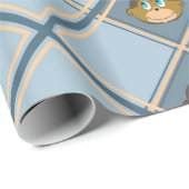 Lächelnde Affen Muster, Junge, blau Geschenkpapier (Rolleneckpunkt)