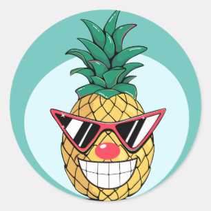 Lächelnde Ananas mit Sonnenbrille und Clownnase Runder Aufkleber