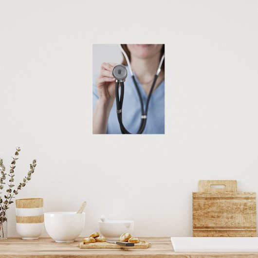 Lächelnde Ärztin mit Stethoskop Poster (Küche)
