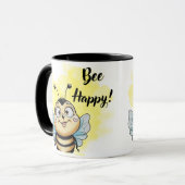 Lächelnde Biene: Bee Happy! Tasse (Vorderseite Links)