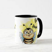 Lächelnde Biene: Bee Happy! Tasse (VorderseiteRechts)