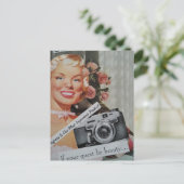 Lächelnde Blondine Collage Postkarte (Stehend Vorderseite)