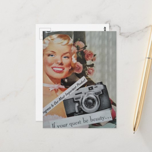 Lächelnde Blondine Collage Postkarte (Vorderseite/Rückseite Beispiel)