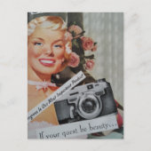 Lächelnde Blondine Collage Postkarte (Vorderseite)