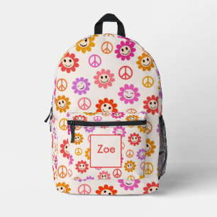 Lächelnde Blumen mit Friedenszeichen Mädchen Name Bedruckter Rucksack