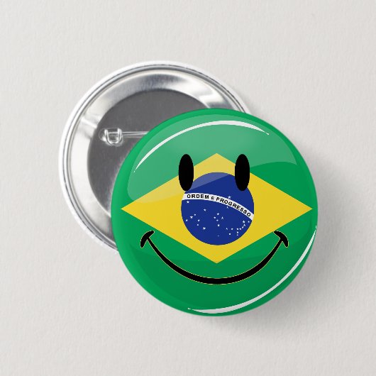 Lächelnde brasilianische Flagge Button (Vorne & Hinten)