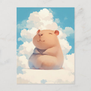 Lächelnde Capybara auf einer weichen weißen Wolke  Postkarte